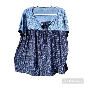 Wonderly Top Shirt Blue Floral Print Cottagecore Sz. XL